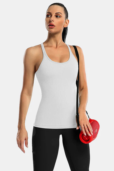 White Ribbed Racerback Workout Crop Tank